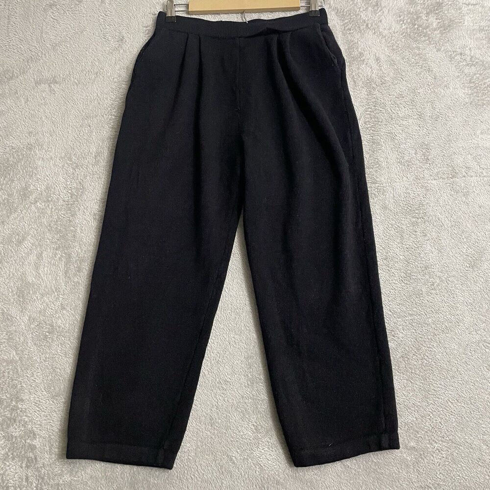St John By Marie Gray Santana Knit Pants Womens 12 Black Pleated Wool Crop USA
